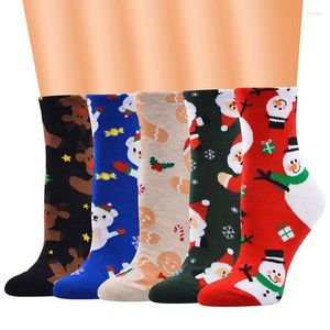 Women Socks 1Pair Christmas Pattern Mid Tube Stockings Cotton Breathable For Autumn Winter Happy Sock Men Year Funny Sokken