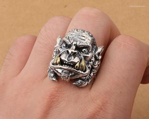 Klaster pierścieni 925 Sterling Silver Men Men's Punk Biker Ring Biżuteria A1601