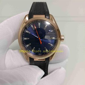 Real Po Men's Automatyczne zegarki męskie Rose Gold 150m Blue Dial Randka Sport Profesjonalna gumowa bransoletka Mężczyźni Mechaniczne zegarki 216J