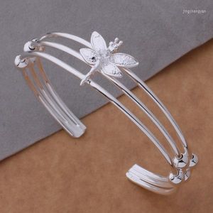 Bangle AB047 Lucky Silver Color Charm Armband f￶r kvinnor Fashion 925 Jewelry Three Wire Dragonfly Armband /Ackaitra Aiwajada