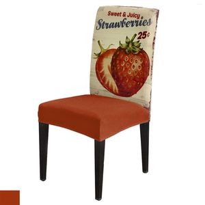 Chair Covers Fruit Strawberry Wood Grain Retro Dining Cover 4/6/8PCS Spandex Elastic Slipcover Case For Wedding Home Room