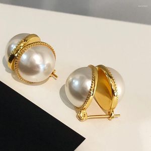 Retro Orecchini Marche Doppio lato Perla a forma di V Emisfero Fibbia color oro per gioielli di moda da donna Design aperto