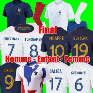 finais Maillots de futebol 2022 camisa de futebol francês BENZEMA camisas de futebol MBAPPE GRIEZMANN kit camisa hommes enfants HOMEM crianças TCHOUAMENI FranceS DEMBELE GIROUD