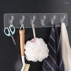 Hooks Transparent Plastic Glue Kitchen Bathroom Six Rows Nail-free Wall Hook A Row Of Traceless Hanger Sticke