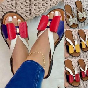 Slippers Summer Leather Slipper Chic Bowknot Sandals Ladies Outdoor Flat Beach Shoes Yellow Flip Flops Loafer Quilted Slides Mujer Zapato