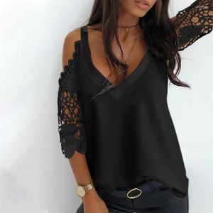 Women's Blouses Women Summer Short Sleeve Shirt 2022 Sexy Off Shoulder Solid Fashion Formal Lace Patchwork Tops Elegant Blusas Feminina