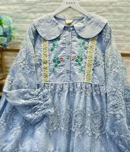 Casual kl￤nningar broderad organza l￥ng￤rmad 2022 Autumn Loose Doll Midi Dress