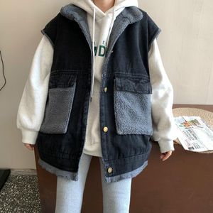 Gilet da donna Gilet da donna con stampa patchwork Primavera Donna Gilet corto senza maniche in denim allentato Outwear Top Capispalla da donna G37