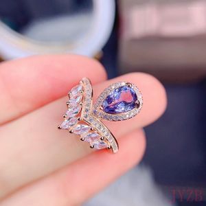 Cluster Rings Women's Natural Tanzanite Ring 925 Silver Luxurious Atmosphere Fashion Trend 6x8MM