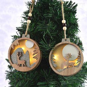 Christmas Decorations Hanging Ornament Wood Round Elk Luminous Pendant With Light For Xmas Tree Decoration Creative Holiday Party Scene Desi