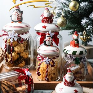 Butelki do przechowywania świąteczne rok Gift Jar Home Santa Claus Snowman Elf Candy Tank czekoladowy pudełko z pokrywką zamkniętą butelkę