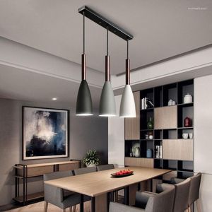 Pendant Lamps Nordic LED Lights Aluminum Wood Fixtures For Dining Room Restaurant Bars Home Bedroom White/Black/Gray Deco Hanging Lamp