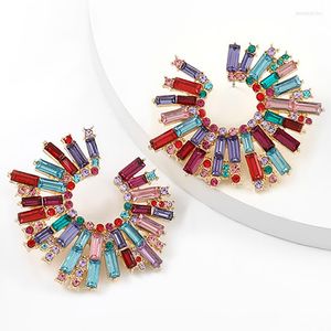 Dangle Earrings ZHINI Ethnic Colorful Crystal Big For Women Geometric Round Rhinestone Statement Wedding Jewelry