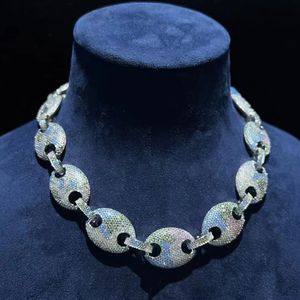 Exklusiv anpassad handfärgad diamanthalsband 20mm högdensitet Pig Nose Chain 925 Sterling Silver Inlaid Stone