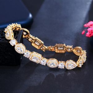 Link Bracelets Luxury Square Round African Cubic Zirconia Bridal Wedding Engagement Bracelet For Women Brazilian Gold Color Jewelry