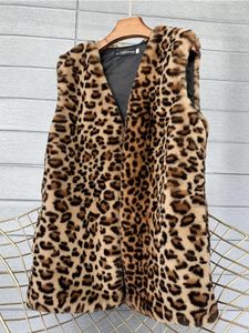 Gilet da donna Fashion Leopard Print Gilet caldo in pelliccia sintetica Donna 2022 Winter Soft Casual High Street Cappotti di media lunghezza Capispalla senza maniche