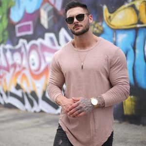 Erkek Tişörtler Erkekler vücut geliştirme uzun kollu gömlek adam gündelik moda tişört erkek spor salonları fitness egzersiz tees jogger marka giyim