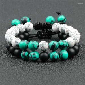 Casais de fios Distância 8mm Pinheiro azul de pedra de pedra tibetano Buda chakra pulseira de moda feminina jóias presentes