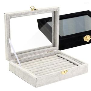 Jewelry Pouches Fashion Portable Velvet Wooden Rings Display Organizer Box Tray Holder Earring Storage Boxes Showcase