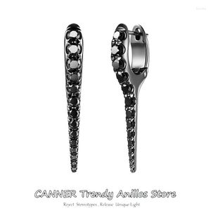 Orecchini a cerchio Canner Punk Spike Black Zircone Rivet per donne 925 Accessori per piercing per piercing in argento sterling.