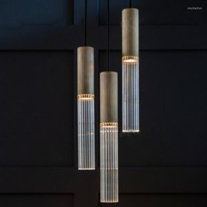 Hängslampor American LED Wall Sconces Cylindrical Transparent Glass Mässing Foyer Bedroom Bedside Lamp Minimalist Lighting fixtures