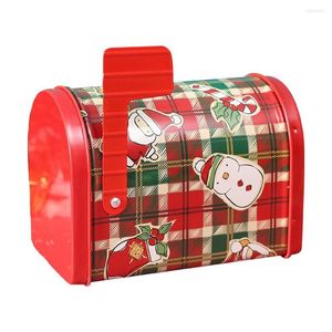 Juldekorationer snögubbe Santa Elk Mailbox presentlåda Red Mail Letter Post Decorative Storage Tin for Cookies Candies C