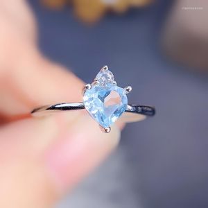 Cluster Rings Per Jewelry Natural Real 0.6ct Blue Topaz Love Heart Ring 5 5mm Gemstone 925 Sterling Silver Fine J225116