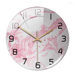 Wall Clocks 3D Acrylic Marble White Pink Pattern Adhesive Clock Metal Needle Silent Mechanism Modern Living Room Home Decoration