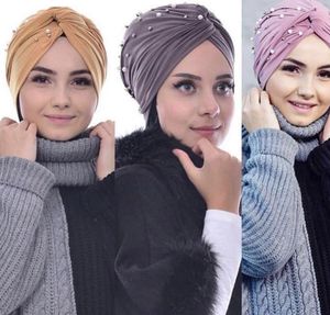 Etnik Giyim Kadınlar Boncuk Hijab Twist Türban Cap Müslüman Eşarp Turbante Mujer Hindistan Baş Swrap Streç Beanie Bonnet Kemo Türbanlar