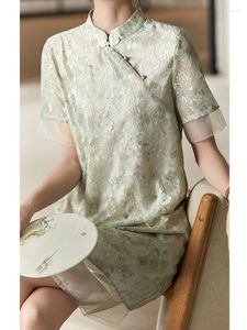 Casual Dresses Vimly Improved Cheongsam Dress for Women 2022 Summer A-Line Elegant Organza Lace Chic unik MIDI V6039