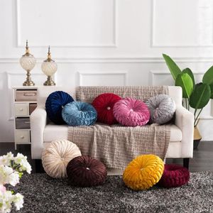 Pillow Round Throw European Solid Color Pumpkin Plush Rouched Luxury Velvet Home Decorative For Room Bed