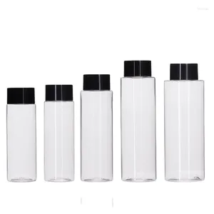 Storage Bottles 100/120/150/200/250ml PET Plastic Toner Water Bottle Bright Black Screw Lid Transparent Cosmetic Hydrolat Liquid 20pcs