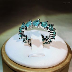 Bröllopsringar Silverfärg Högupplösta smycken Design Paraiba Tourmaline Ring Light Luxury 925 Treasure Love Gift