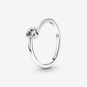 Womens Tilted Heart Solitaire Ring med Original Box för Pandora Äkta Sterling Silver Bröllopssmycken Röd CZ Diamond Flickvän Presentförlovningsringar