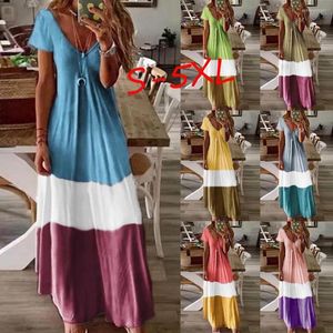 Abbigliamento etnico 40 # Scollo a V da donna Manica corta Gradiente Color Block Casual Bohemian Maxi Dress Vestidos Summer Sukienka Beach Dresses