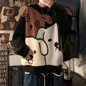 Maglioni da uomo Cartoon O-Collo maglione da uomo oversize 2022 Autunno Inverno giapponese Grunge stile preppy tendenza allentata casual