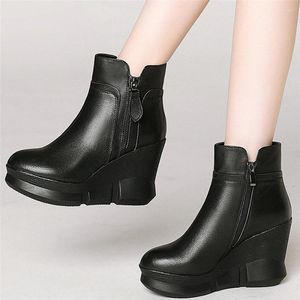 Dress Shoes Chunky Platform Oxfords Women Cow Leather Wedges High Heel Pumps Female Lace Up Round Toe Fashion Sneakers Casual