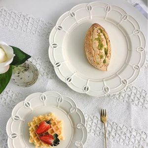 Plates French Style Vintage White Snack Ceramic Embossed Dessert Bread Trays Cake Dishes Bridal Shower Wedding Party Tablewares