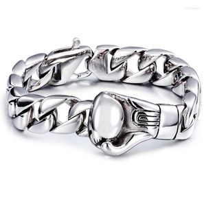 Charm Bracelets Mens Boxing Bracelet 316L Stainless Steel Silver Color Curved Curb Link Chain For Men Wholesale Jewelry 15mm