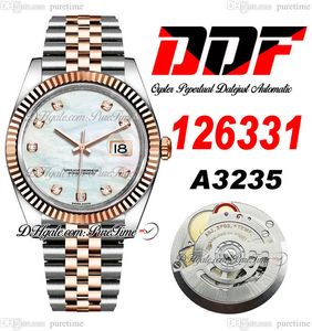 DDF Date 126331 A3235 Orologio da uomo automatico 41 Lunetta scanalata Two Tone Rose God MOP Diamanti Quadrante 904L OysterBracciale in acciaio Super Edition Same Series Card Puretime A1