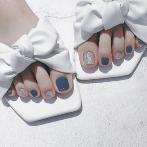 FALSE NAILS Tryck på tånaglar 24st Glossy Nail Foot Full Cover Toe Akryl Set Girl Wearable Toenail 2022
