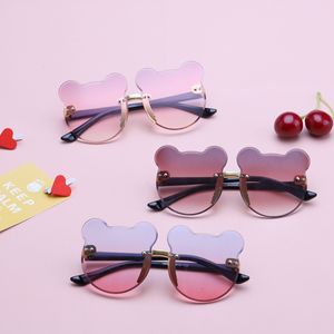 Girls Boys Cute Bear Animal Cartoon Rimless Sunglasses Children Retro Round Sunglasses Outdoor UV400 Baby Shade Glasses Eyewear
