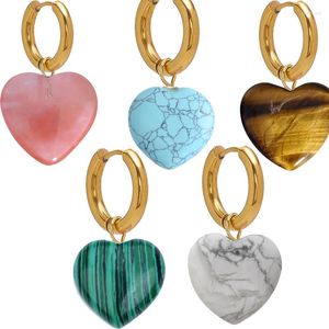 Hoop Earrings Statement Jewelry Pendientes Mujer Heart Dangle Oorbellen Voor Vrouwen Natural Stone Jade Mismatched Quartz