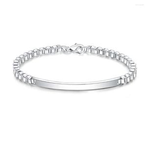 Länkarmband 925 Silver Color Square Box Chain Women's Bangles Luxury Jewelry Ladies Bridesmaid Gift Trend 2022