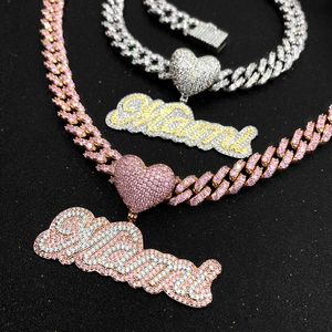 New Fashion Custome Name Cursive Letters Necklace Gold Plated Bling CZ Letters Pendant Necklace With 3mm 24inch Rope Chain for Men Women