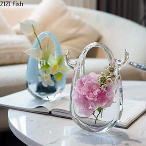 Transparent Tote Bag Decorative Vase Water Droplets Glass Vases Desk Decoration Flower Arrangement Hydroponics Flowers Pots 1219