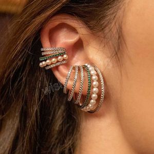 Pearl Clip Earring for Women Ear Hook Bohemian Stapelbar C -formad Crystal Rhinestone Ear Cuffs örhängen Bröllop smycken