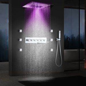 Chrome Polished Bathroom Shower Head Rain Waterfall Atomizing Thermostatic Spa Shower Hand Nozzle Set