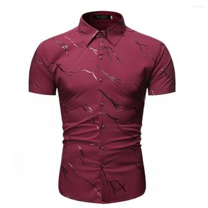 Men's Casual Shirts Men's Summer Short Sleeve Gold Stamping Printing Button Down T-shirt Top