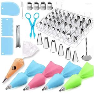 Ferramentas de cozimento 72pcs Kit de suprimentos para decoração de bolo várias dicas de gelo Bolsa de pastelaria reutilizável Fazendo gadgets de cozinha